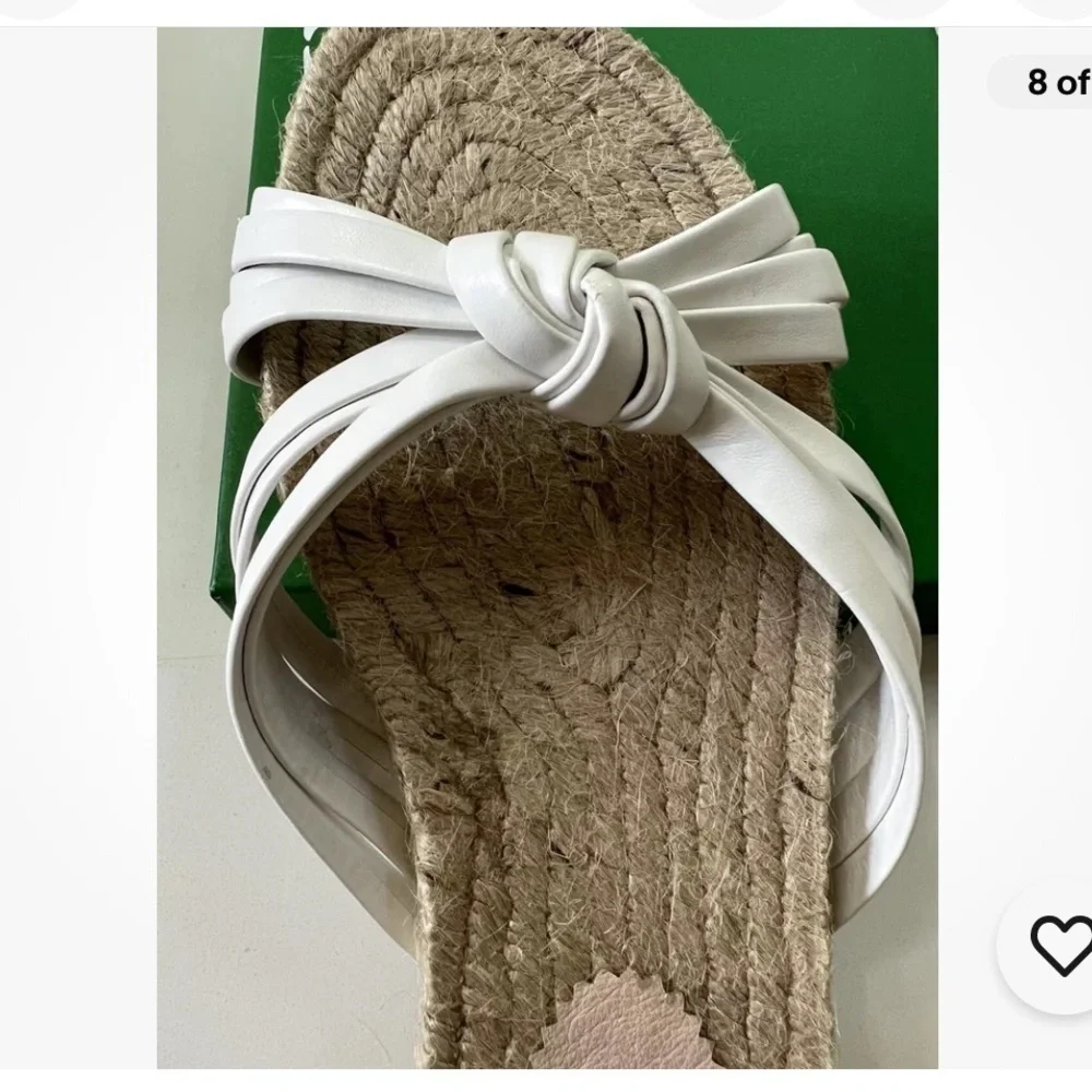 New J.Crew Spain Knotted Espadrilles Slides Leather Jute White Cream Boho Size 8